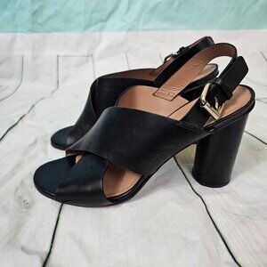 NAVYBOOT Black Leather Open Toe Crossover Straps Slinback Heels Sandals~39